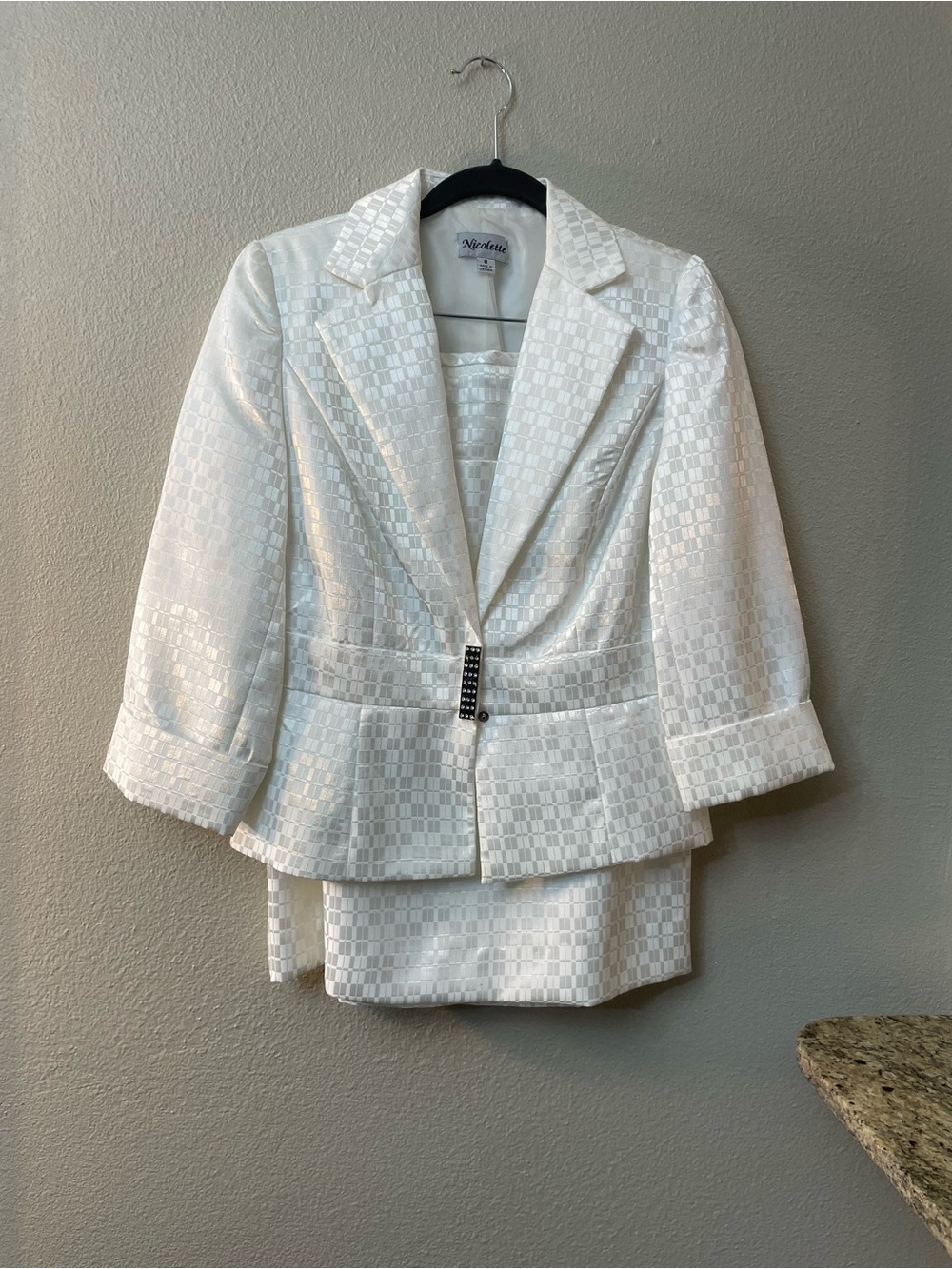 Nicole White Textured Peplum Blazer with Decorative Closure